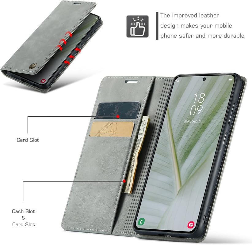 Image of ClickCase for Samsung Galaxy S24 FE 5G Sheepskin Series Faux Leather Wallet Flip Case with Video Stand & Magnetic Closure Lightweight Flip Cover for Samsung Galaxy S24 FE 5G (Grey)