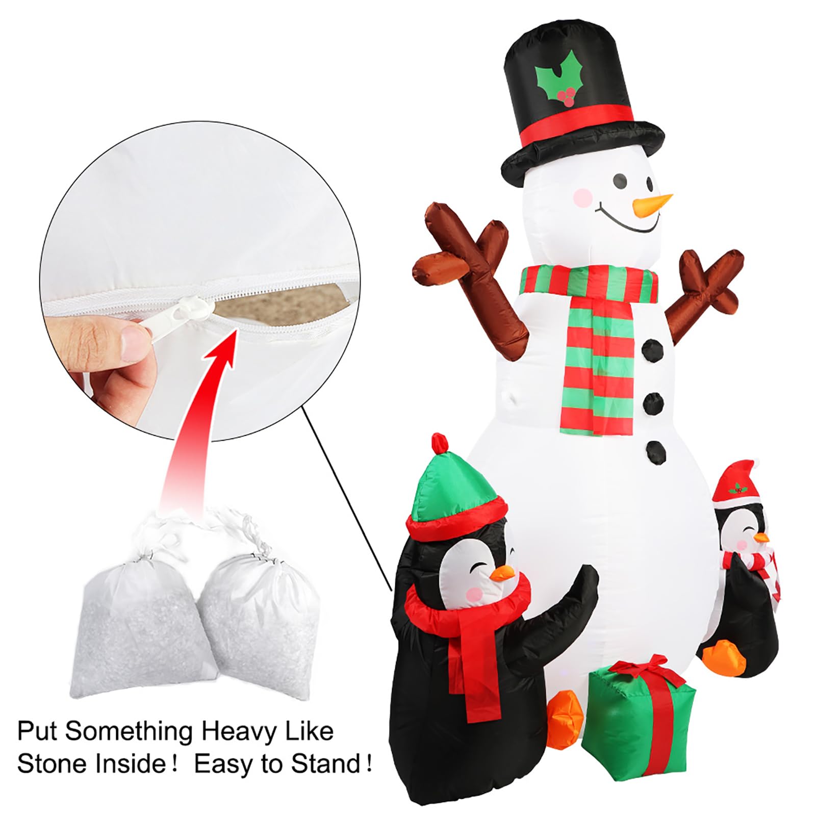 Decoraciones Inflables Navideñas De Pingüino Muñeco De Nieve De 6 Pies con Luces LED Giratorias, Adornos Inflables Modelo Navideños, para Decoración Navideña En Interiores Y Exteriores