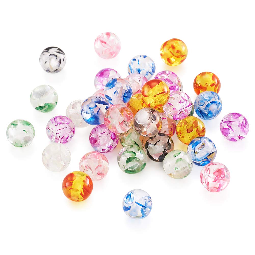 Cheriswelry 50pcs Round Resin Beads Imitation Amber Stone Bead Transparent Colorful Large Spacer Charms for Jewellery Necklace Keyring Making