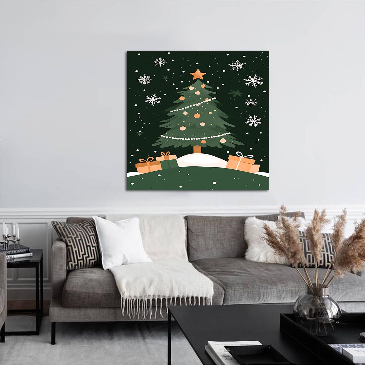 TOANGWALL Styl marzeń choinka płótno sztuka ścienna świąteczna ściana płatek śniegu wydruki nowoczesne plakaty malarstwo do salonu wystrój domu 70 x 70 cm bez ramki