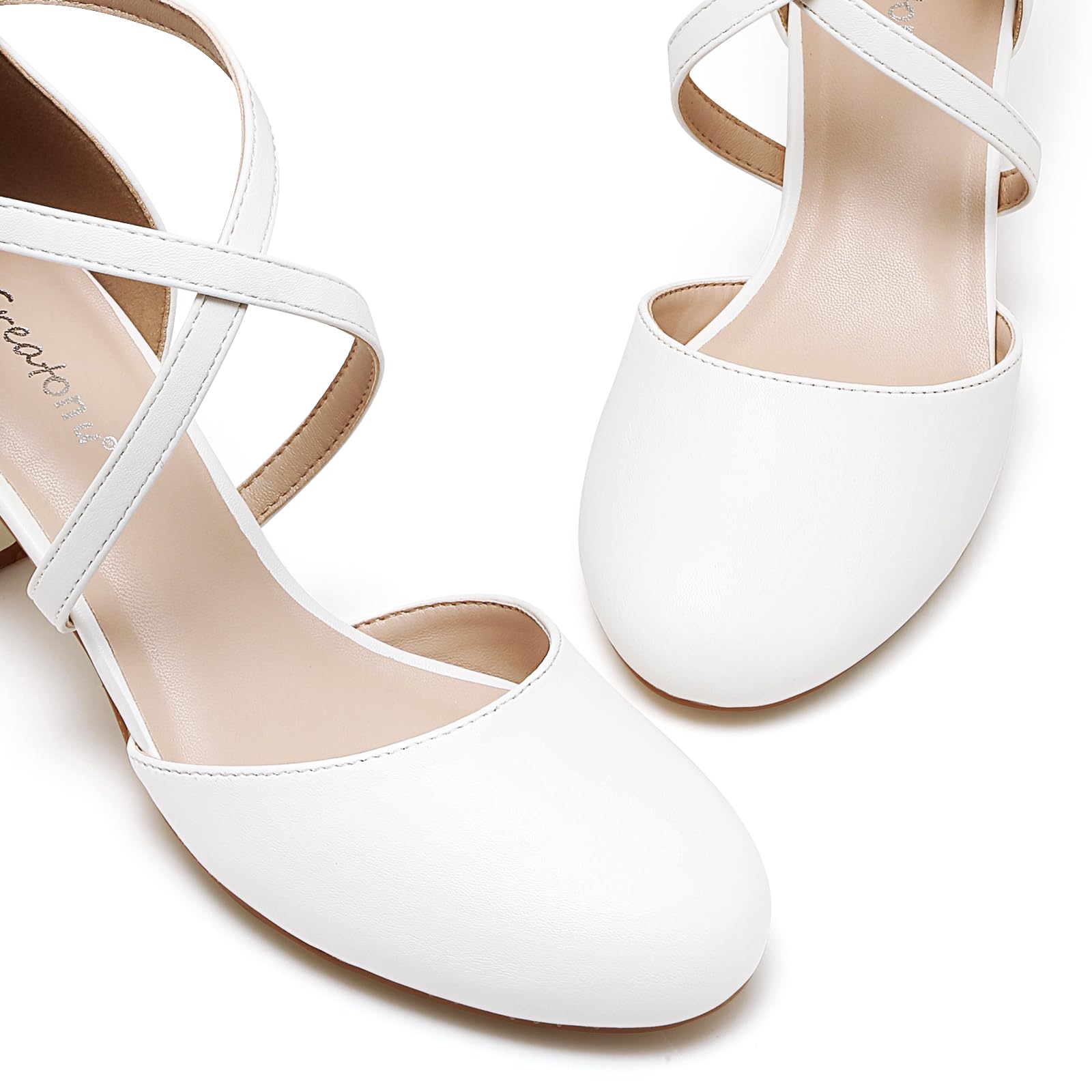 Greatonu Scarpe col Tacco Donna Eleganti Decollete a Cinturini Incrociati Punta Chiusa Sandali con Tacco da Sposa Decolte Tacco Medio Largo