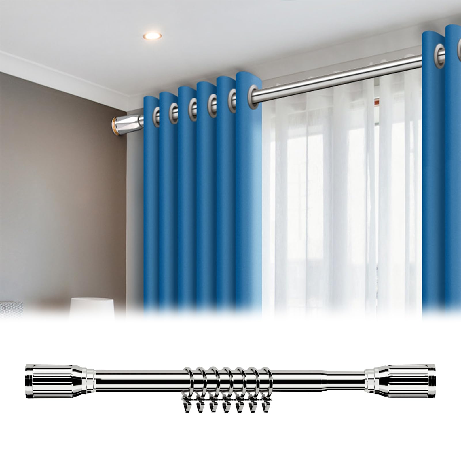 Asta Telescopica Estensibile,Bastone Tenda Doccia In Acciaio Inossidabile, Aste per Tende Senza Forare Asta Tenda Doccia per Finestre, Armadi, Porte Diametro 27mm Argentato 310-400cm/122-157.5in