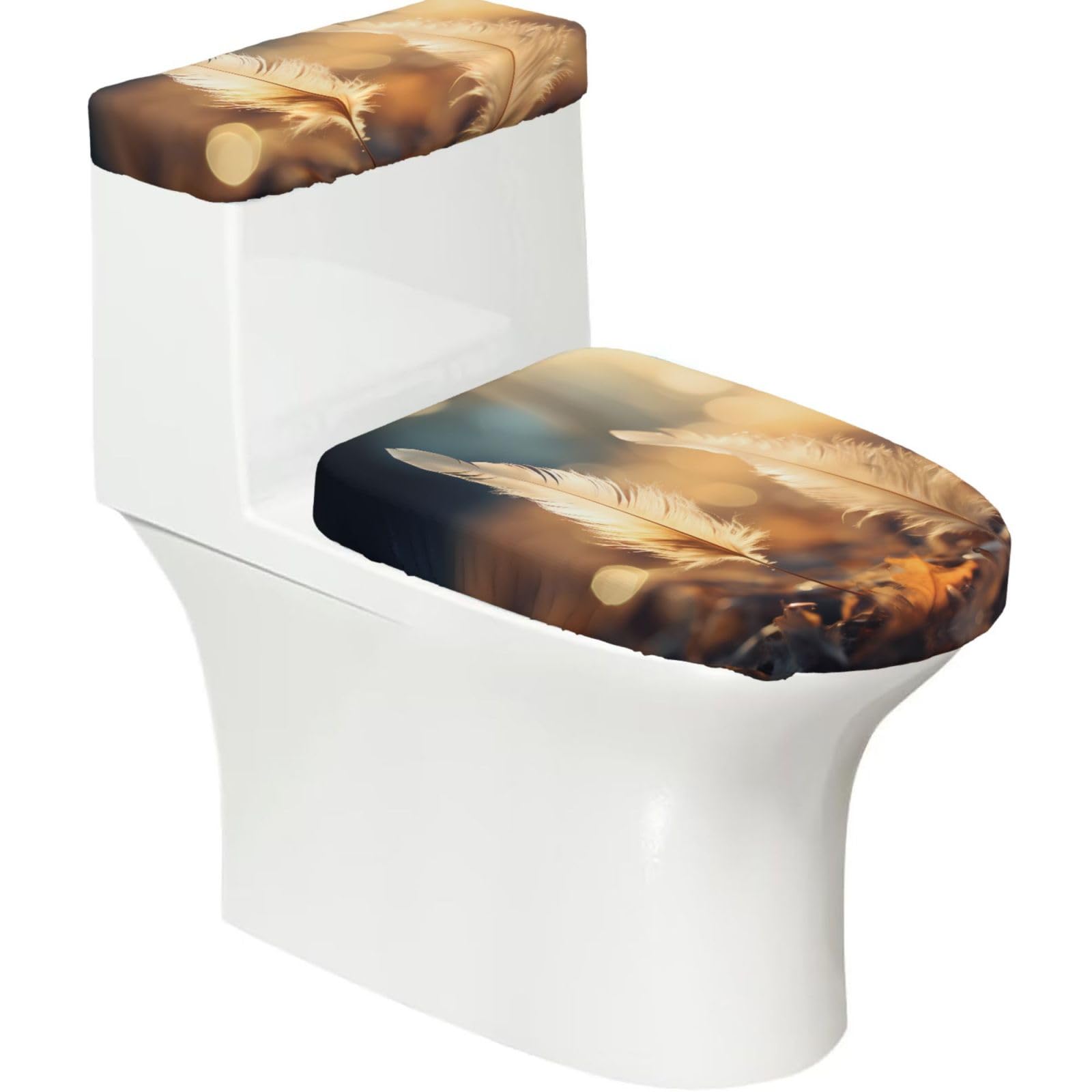 Mrowyc Black Plume Printed Toilet Seat Set - Set Of 2 - Universal Toilet Seat Cover - Housewarming Birthday Christmas Gift
