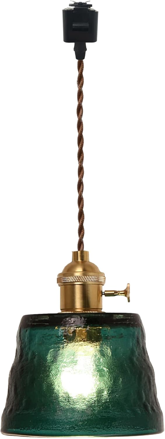 L-Type Track Lighting Pendants Restaurant Chandelier Tiffany Lake Blue Glass Lampshade with Brass E26 Socket Lightolier Compatible Track Light Industrial Customizable Pendant Light