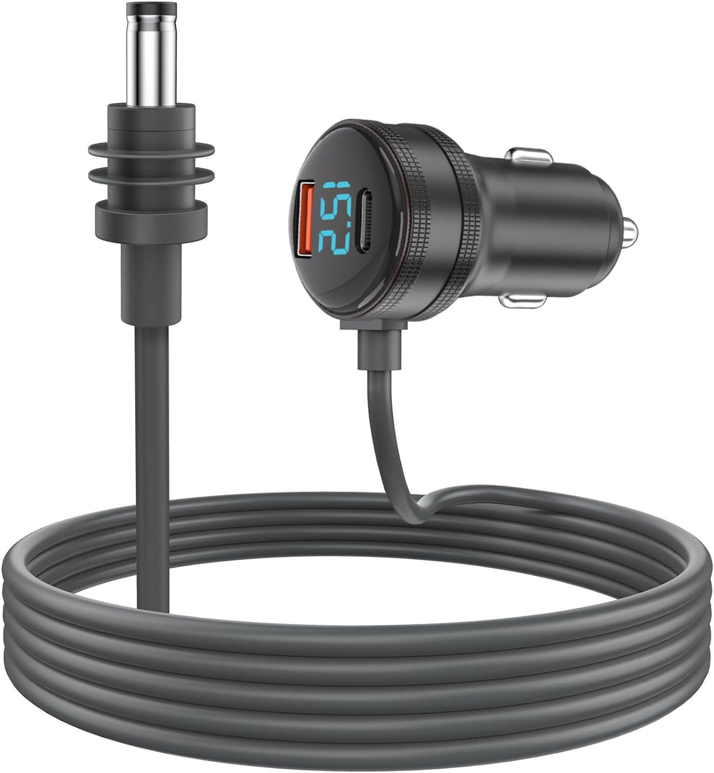 Starlink mini Accessories Cable 16.4ft, 3 in 1 Car Charger DC Power Cable Cigarette Lighter Adapter 12v with Digital Display, Portable Waterproof Power Supply Cord with USB Type-C Port (Black)