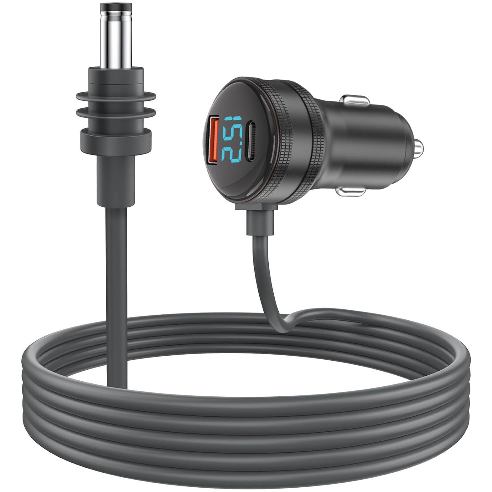 Starlink mini Accessories Cable 16.4ft, 3 in 1 Car Charger DC Power Cable Cigarette Lighter Adapter 12v with Digital Display, Portable Waterproof Power Supply Cord with USB Type-C Port (Black)