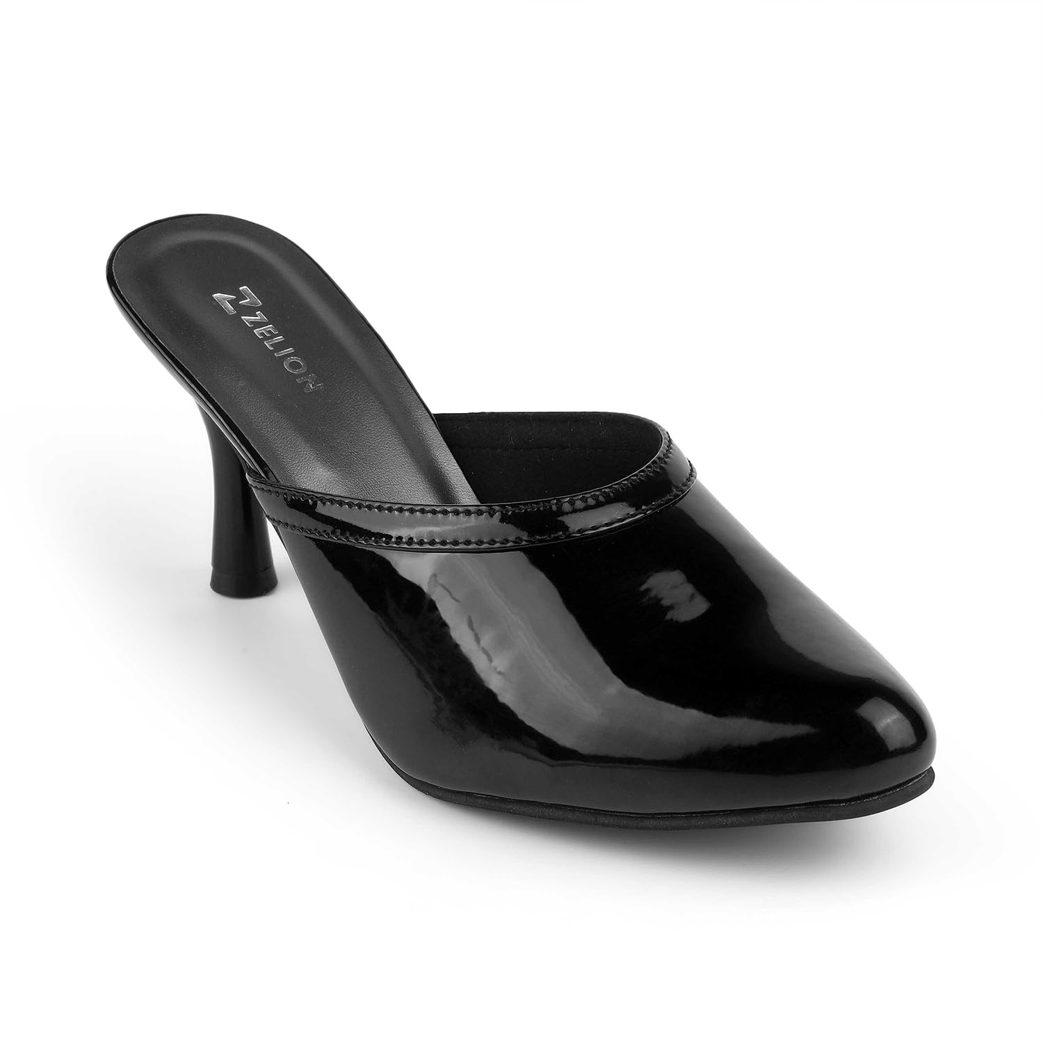 Women's Patent Leather Mule Heels | Closed Toe Slip-On Kitten Heel Sandals-image-30
