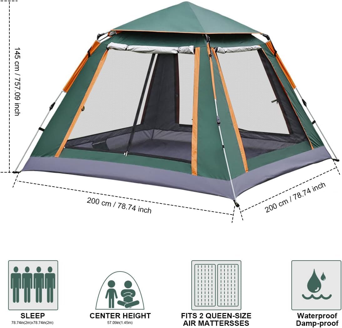 Tienda de Campaña Pop up Automática 4 Personas Resistente al Agua y Viento