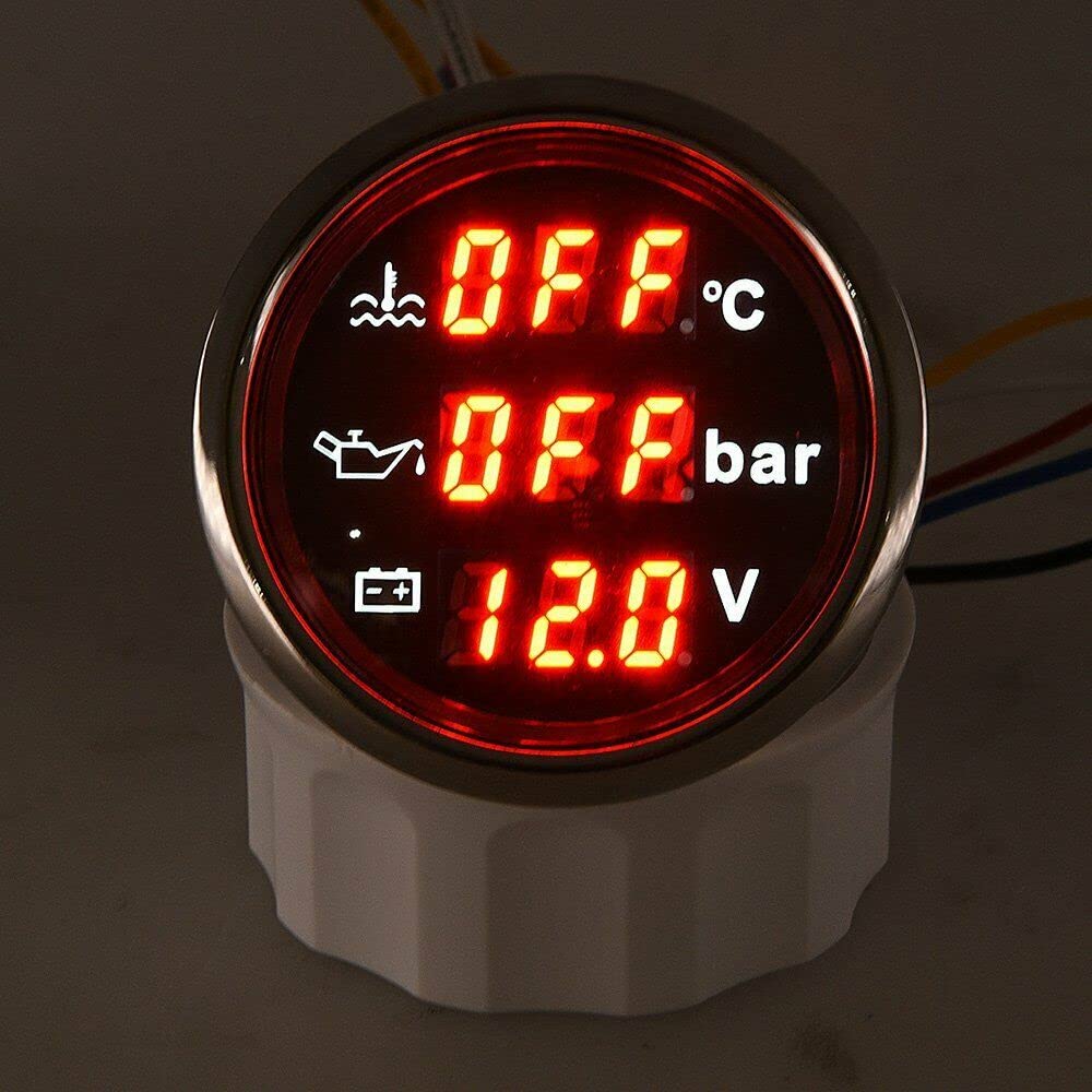 Geloo 3 in 1 52 mm Voltmetro Indicatore Temperatura Acqua Misuratore Pressione Olio 9-32V IP67 Impermeabile