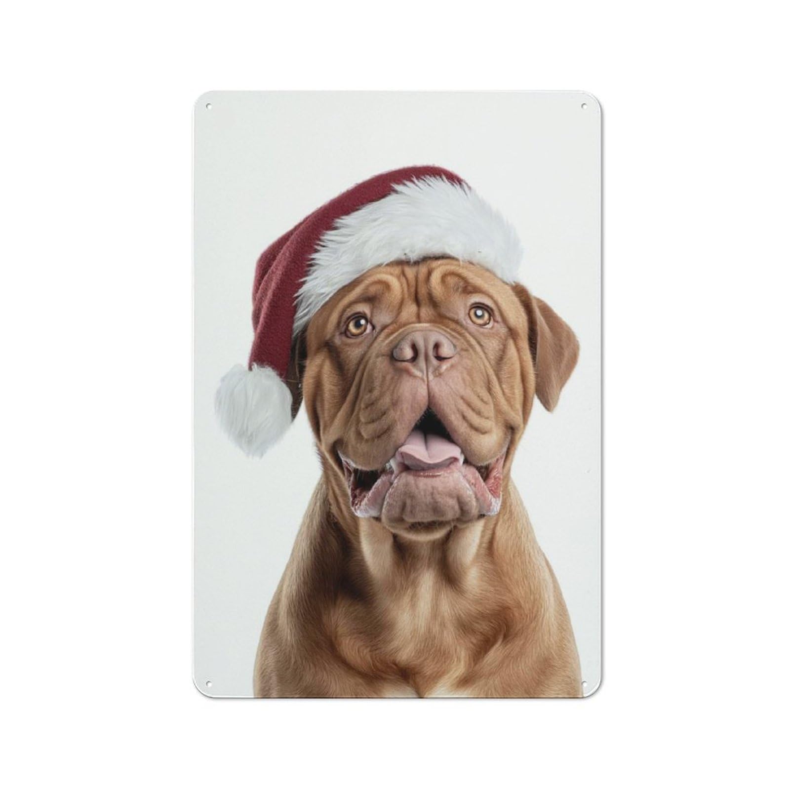 Junmoney Dogues De Bordeaux Dog In Santa Hat Retro Metal Plaque 30X20cm For Dining Room Or Kitchen, For Kitchen, Dining Room And Home Bar Wall Decor
