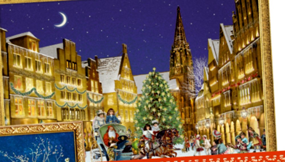 Santa Sleigh Traditional German Advent Calendar Cards Coppenrath 16.5 x 11 cm with Gold Embossed Envelope