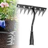 Iron Weeding Rake 2.0, 2025 Upgrade 5/6/7/8 Teeth Carbon Steel Garden Weeder Rakes, Iron Rake for Yard Lawn and Garden, Heavy-Duty Garden Hand Weeder Puller Tool for Gardening and Weedings (8 Teeth)