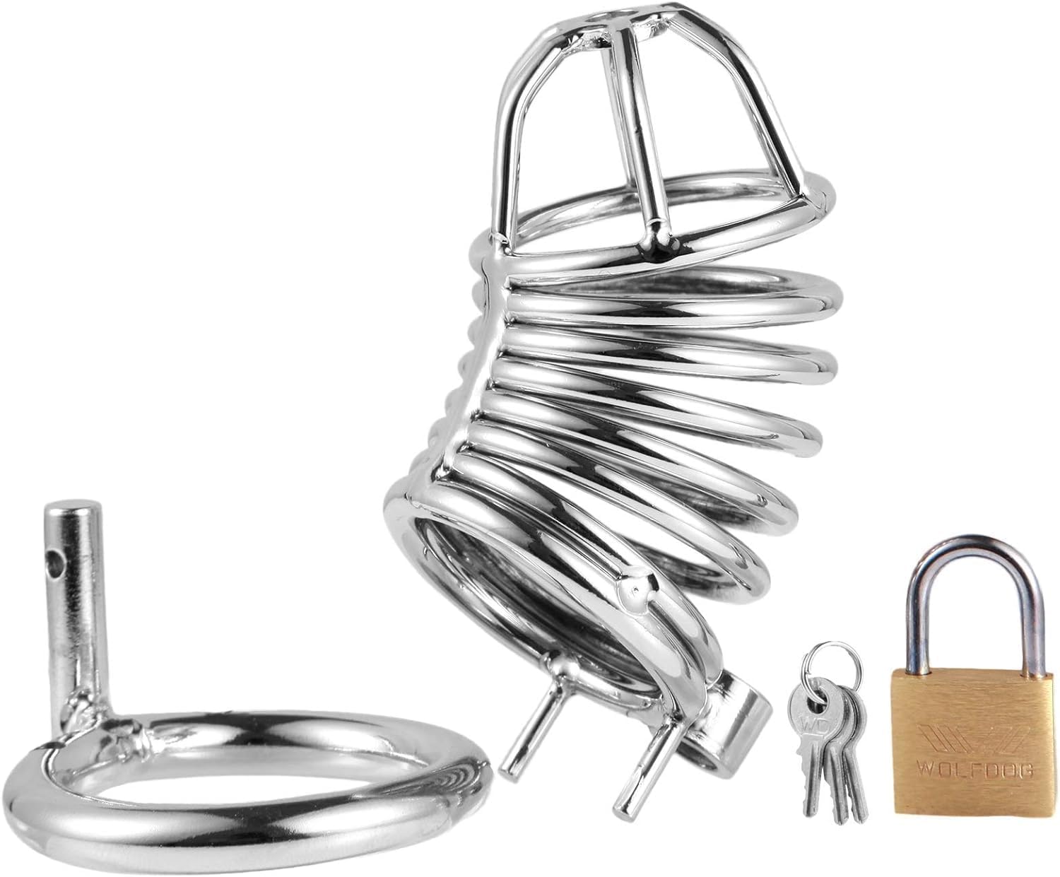 Male Chastity Stainless Steel Penis Lock Cock Cage Hollowed Out Lightweight Three Size Adult Sexy Toys Game Sliver(50MM Ring)