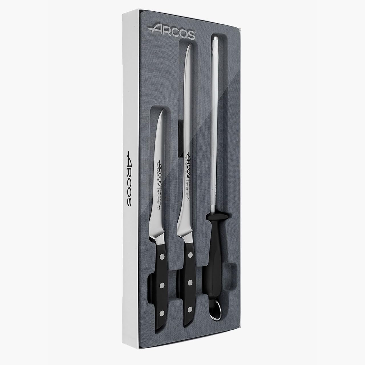 Arcos Set Schneiden 3-teilig aus Nitrum Edelstahl - Professionelles Küchenmesser zum Kochen, Ergonomischer Griff aus Polyoxymethylen POM - Schwarz, Serie Manhattan