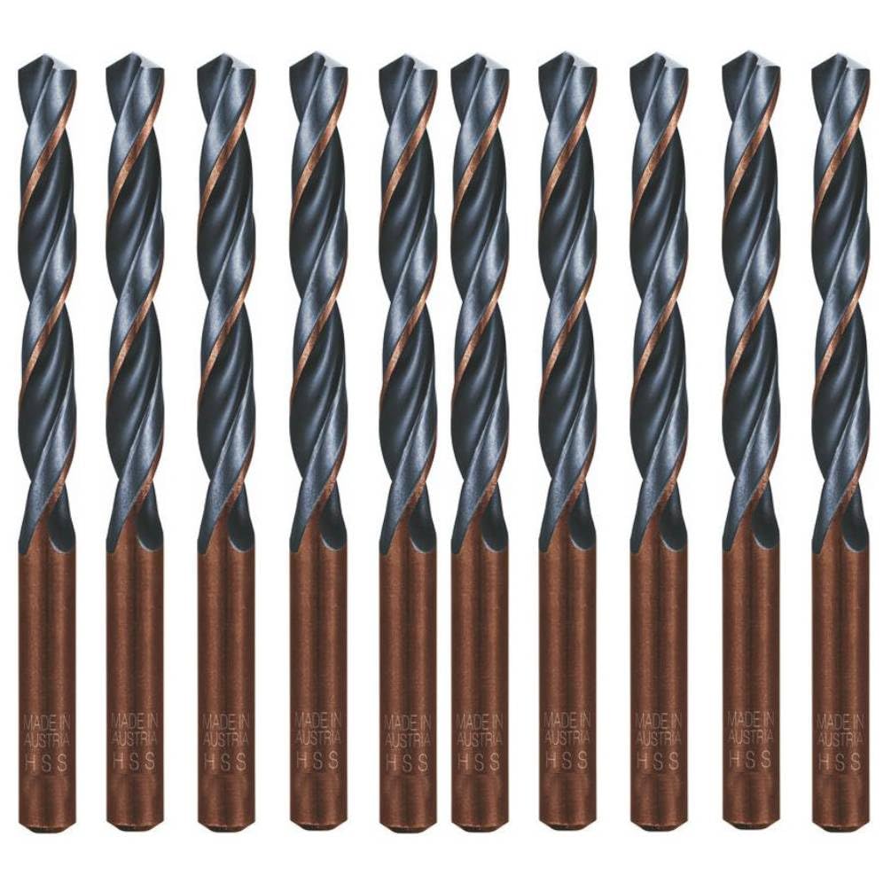 10 punte elicoidali HSS corte DIN 338 RN - Acciai 118° D. 9,5 x Lt. 125 x Lu. 81 x Q. 9,5 mm x Z2 - Diamwood
