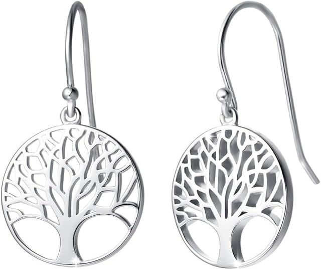 Tree of Life Earrings Pendant Earrings for Women Teenagers with 925 Sterling Silver - Diameter: 15 mm