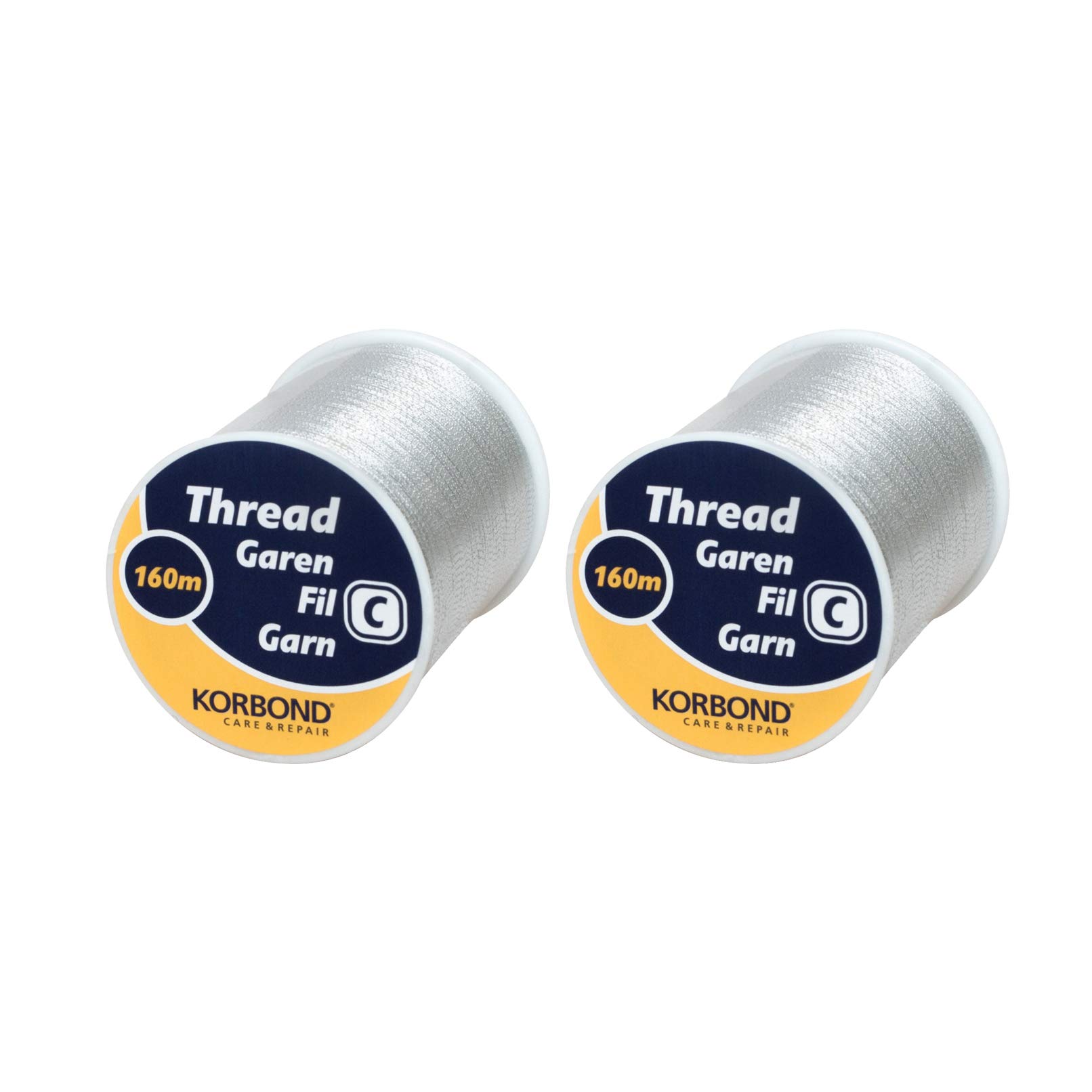 KorbondThread 320m-2 Spools – Ideal for Embroidery, Hand, Quilting, Machine, Sewing, Christmas Decorations, Gift Wrapping, Polyester, Metallic Silver, 2 x 160m