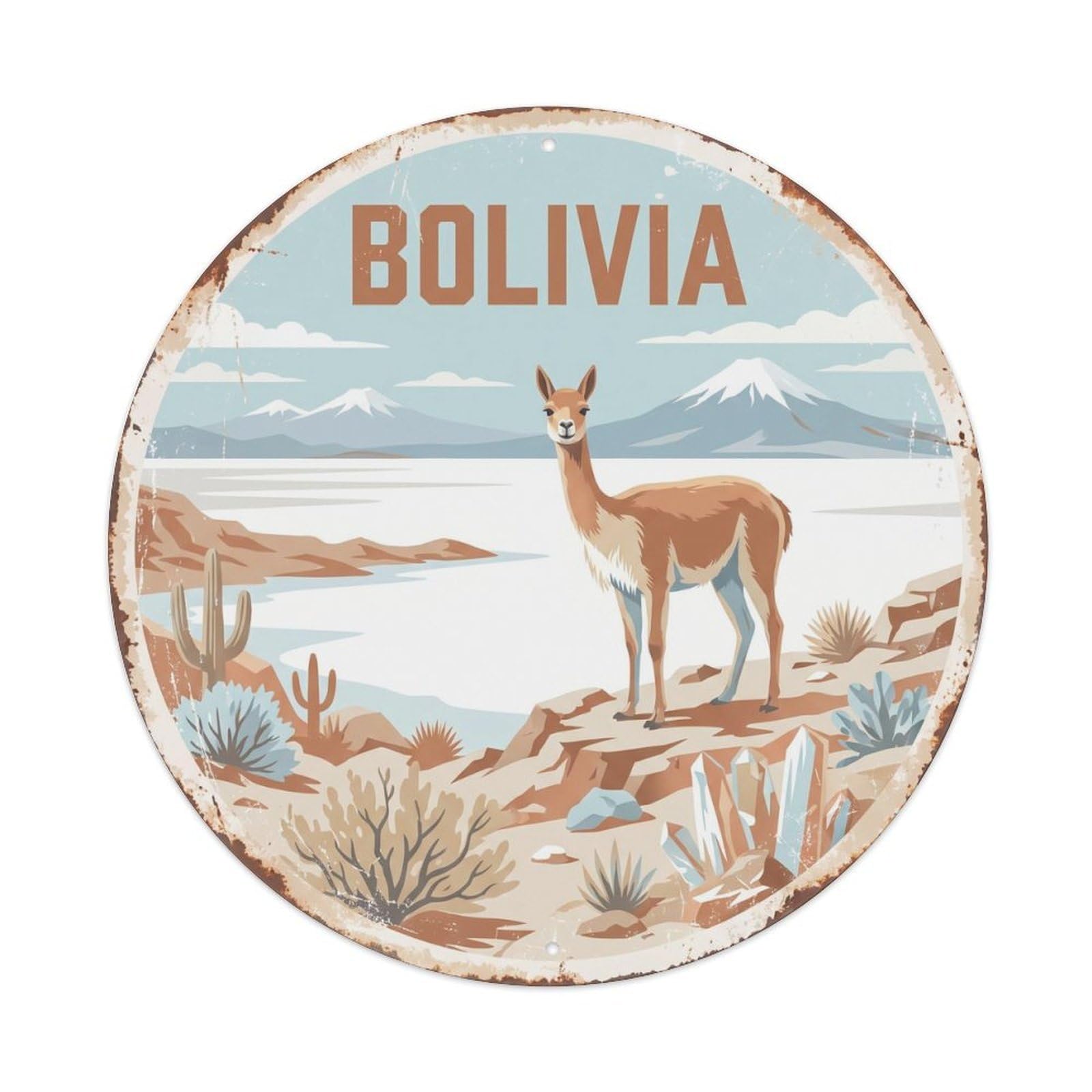 Bolivia Vicuna Altiplano Salt Flats Metal Tin Sign