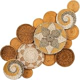 EXA Set of 15 Seagrass Hanging Wall Basket Decor - Large Wall Baskets Decor Boho Flat African Design