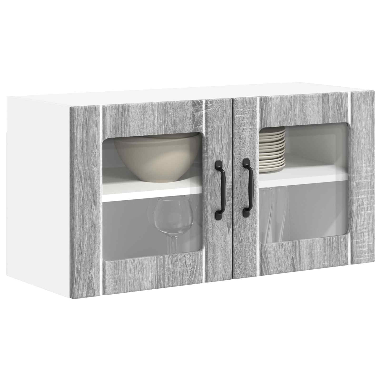 Armoire murale de cuisine avec portes coulissantes gain de place meuble haut gris