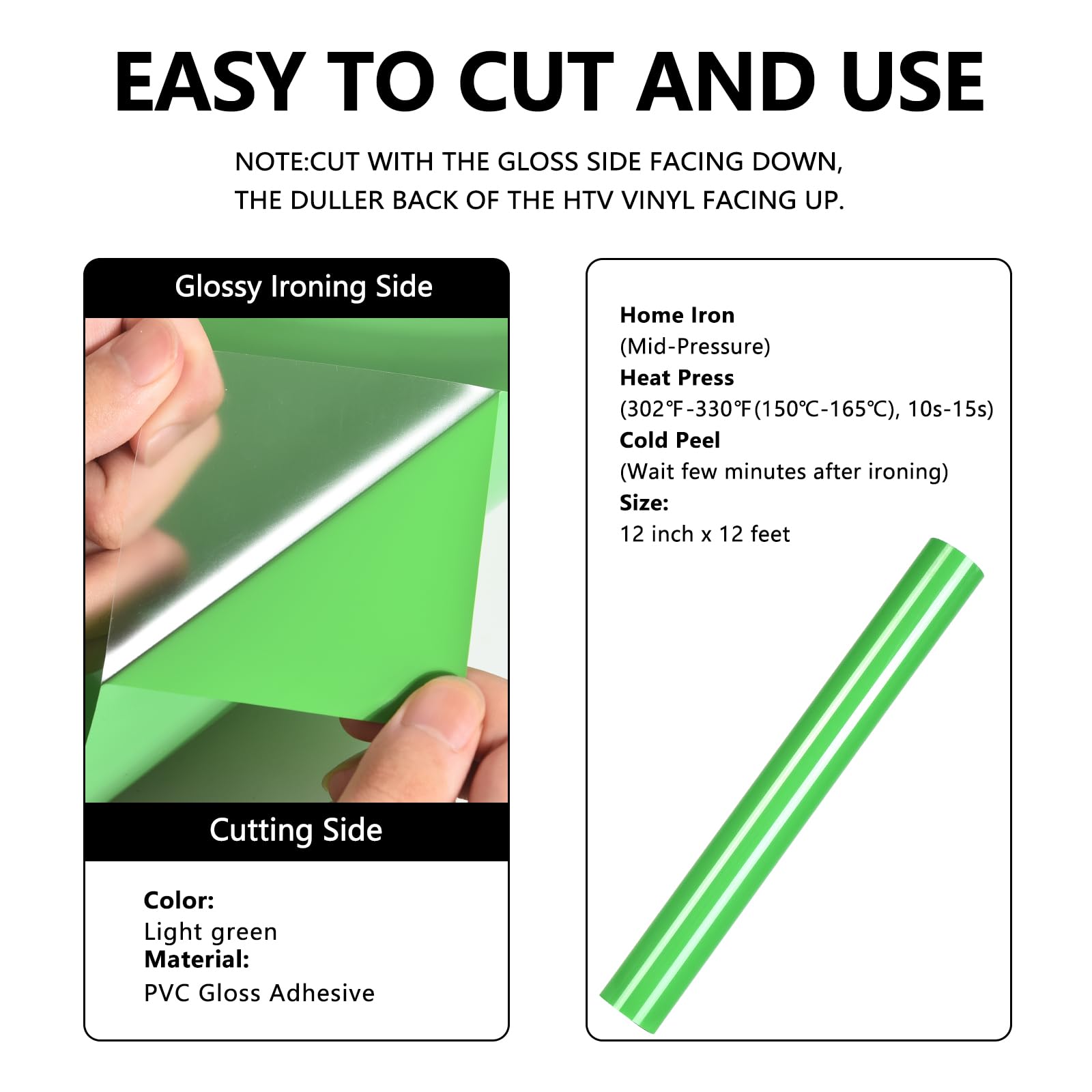 FUNKAKA Heat Transfer Vinyl Roll, 12 Inch X 12 Feet Gloss Adhesive Light Green Iron on Vinyl - Light Green Pink HTV for T-Shirt - Easy to Cut & Weed HTV Vinyl for Cricut & Silhouette Cameo (12inch x