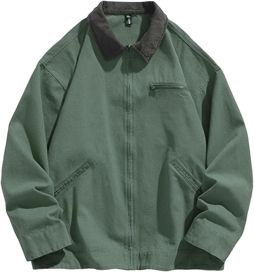 Men's Casual Lightweight Jackets Zip Up Barn Jacket Collared Chore Coat Bomber Shacket With Pocket Outerwear, M-2XL