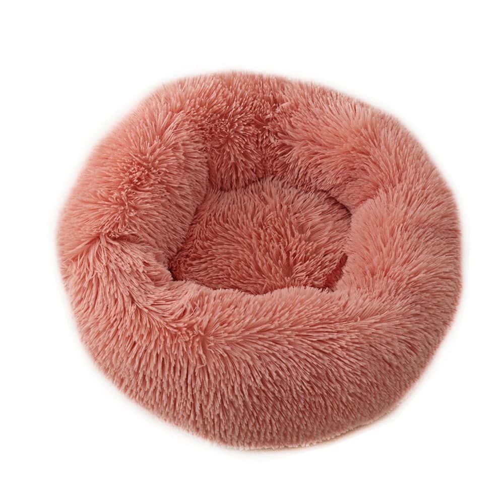 Chickwin Dog Cat Donut Bed, Fluffy Plush Puppy Kitten Cuddler Round Bed, Warm and Soft Pet Cosy with Non-Slip Bottom (Shrimp pink,90cm)