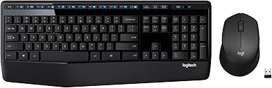 Logitech MK345 Wireless Keyboard and Mouse Combo with Palm Rest, 2.4 GHz USB Receiver, Compatible with PC, Laptop, Black