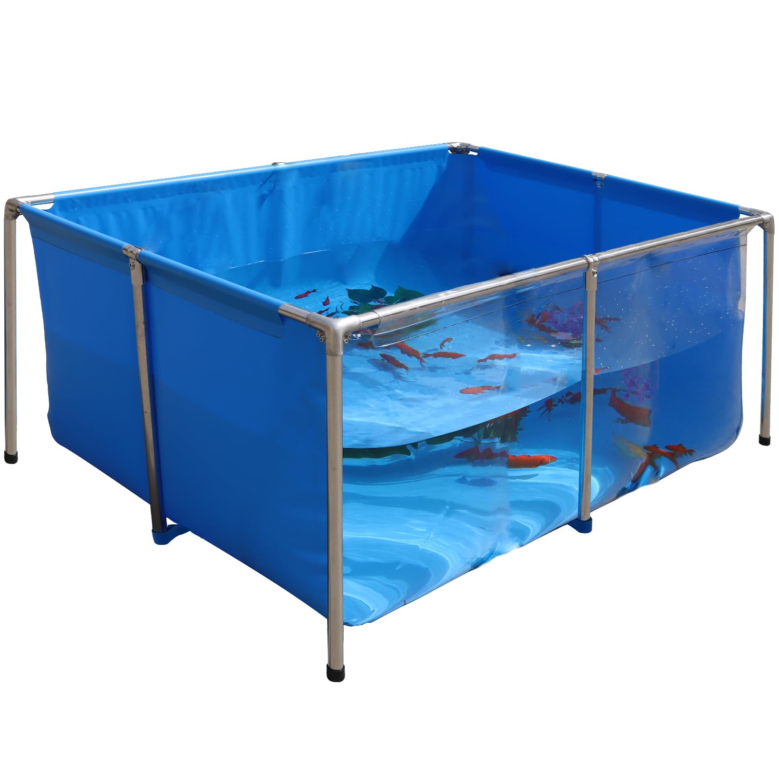 PVC KOI Aquarium Tank, Temporary Fish Tank with Clear Viewing Panel, KOI/Goldfish Pond with 304SS Frame & Drain Valve(47.3" L*31.5" W*23.6" H, About 135Gal Water Capacity)
