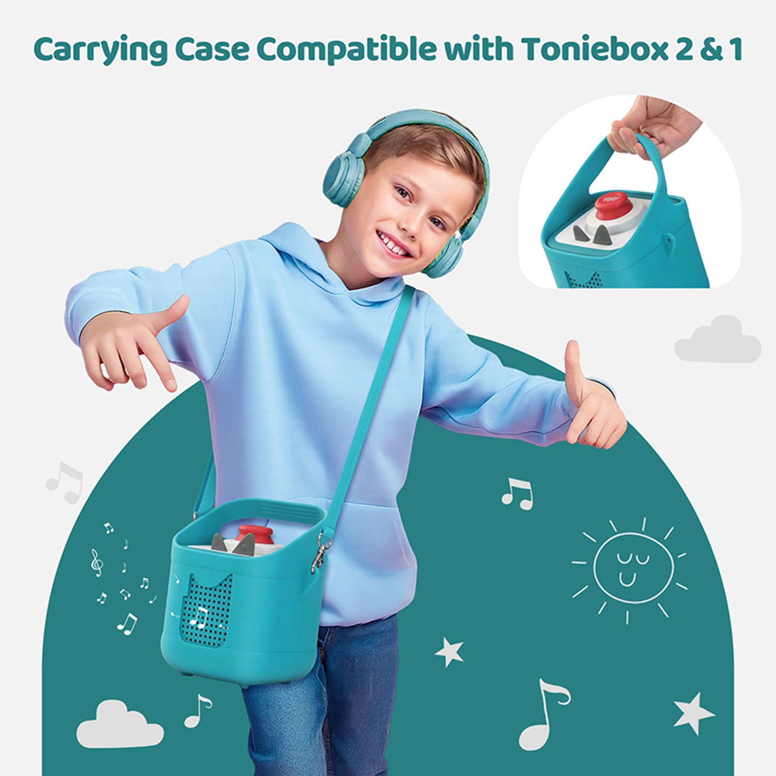Silikon-Schutzhülle für Toniebox 2 Audio-Player, stoßfest, rutschfest, Schutzhülle für Toniebox 2. Audio-Player, weiche Schutzhülle mit Griff und Schultergurt, Grün