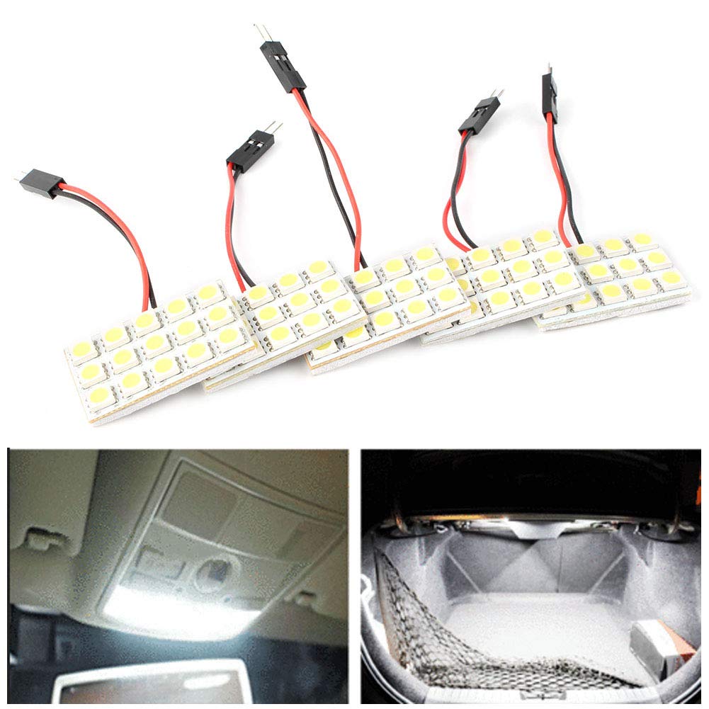 GZYF 5pcs White 5050 15SMD Panel Dome Light Auto Car Interior Reading Lamp Bulb W/Festoon T10 BA9S Adapters