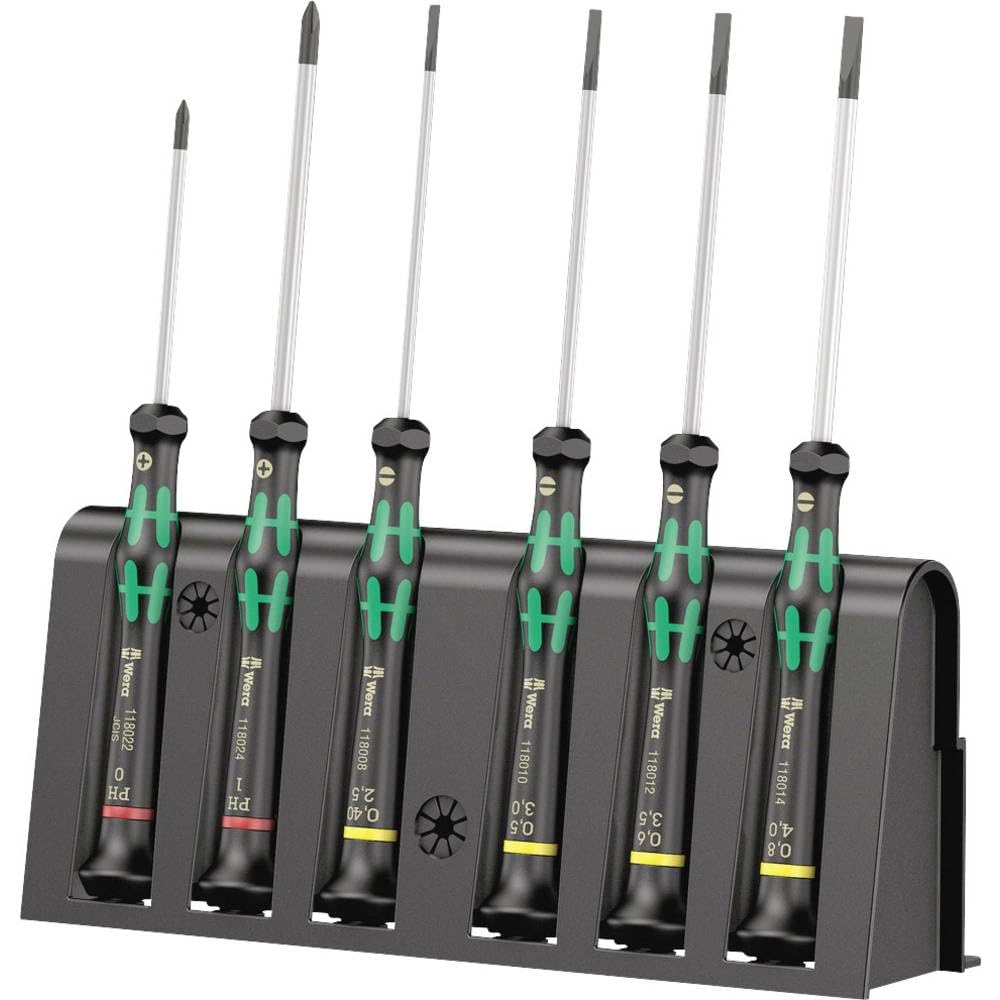 Wera, 2035/6 B Assortimento di giraviti per l'elettronica + rack, 6 pezzi