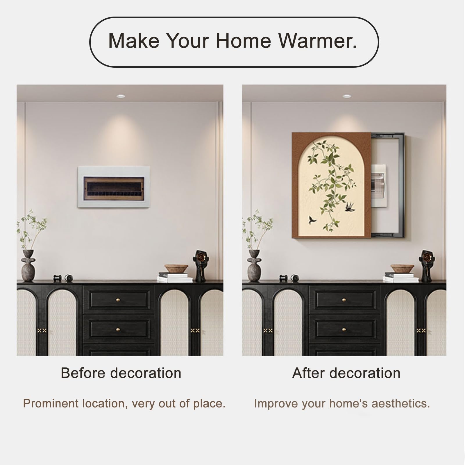 Armario Decorativo Con Tapa Cuadro Electrico Para Caja De Fusibles Y Disyuntores, Panel Eléctrico De Pared Con Fusibles Y Contadores Ocultos Para Uso Interior(Black,50 * 60cm/19.6 * 23.6in)