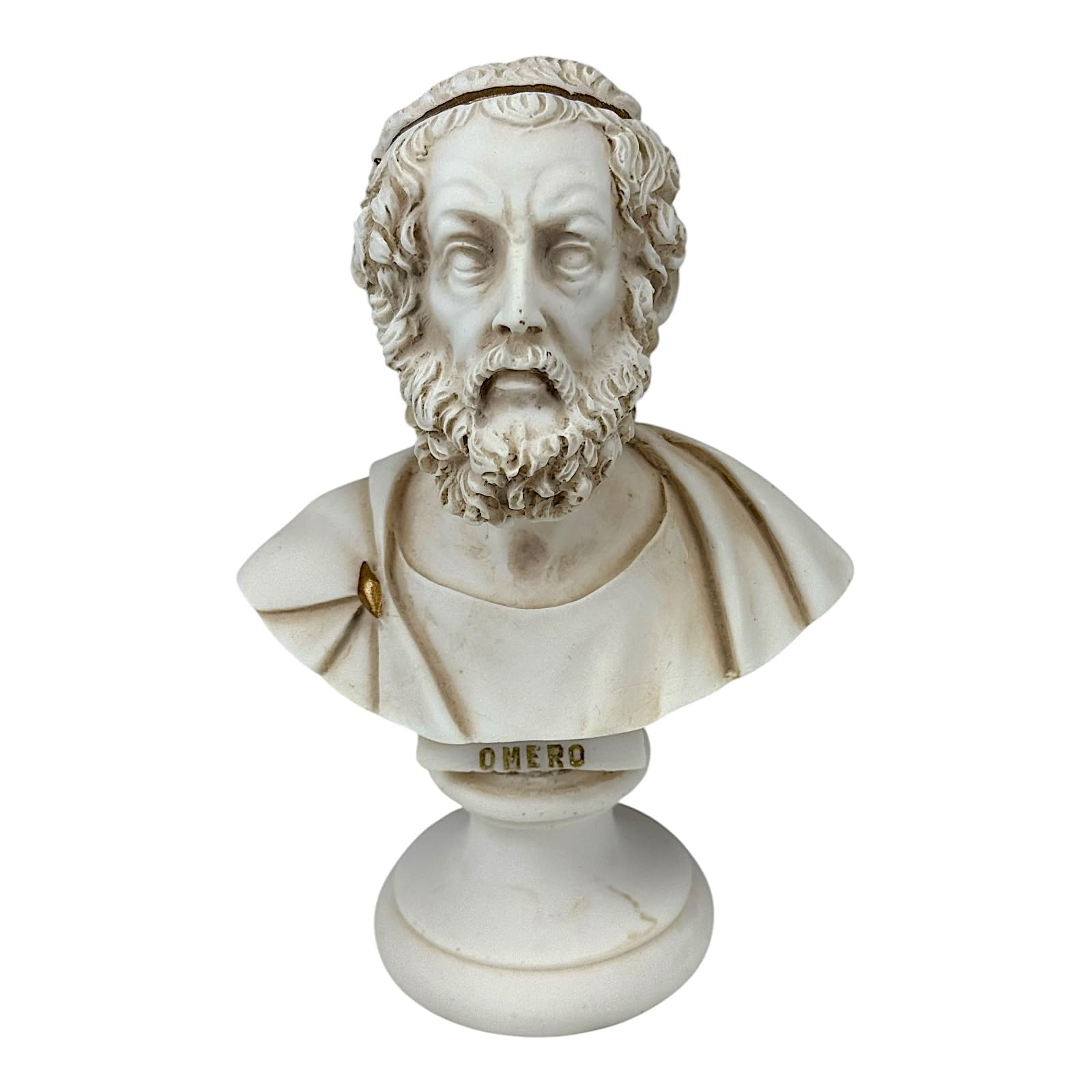 Busto di Omero - Scultura in alabastro grigio | Poeta epico greco | Fatto a mano in Grecia | Autore Iliade e Odissea | Collezione classica (15 cm)