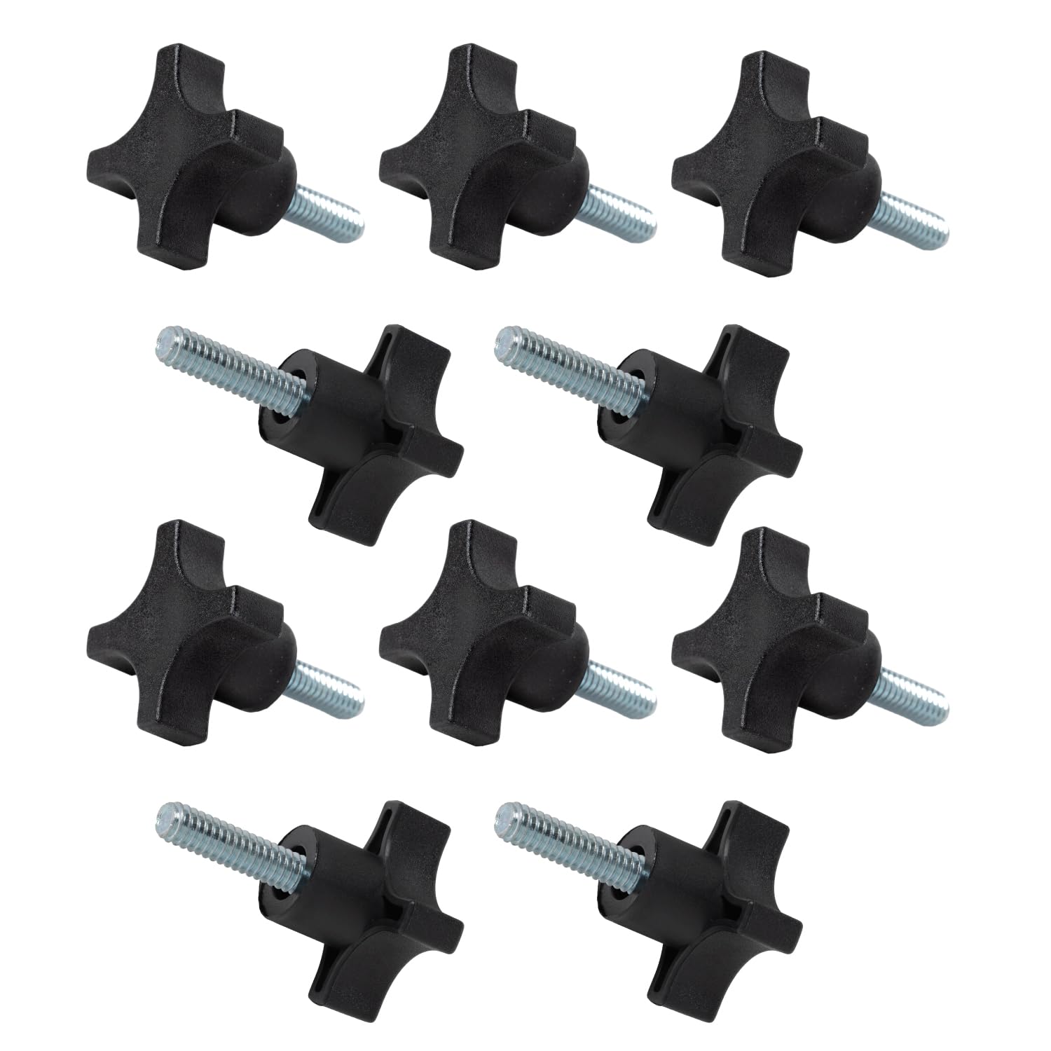 Powertec Black Qnb3009-P2 4-Point Stud Knobs, 5/16"-18 Threaded Thumb Screw Star Knob With 1" Stud, 10 Pk