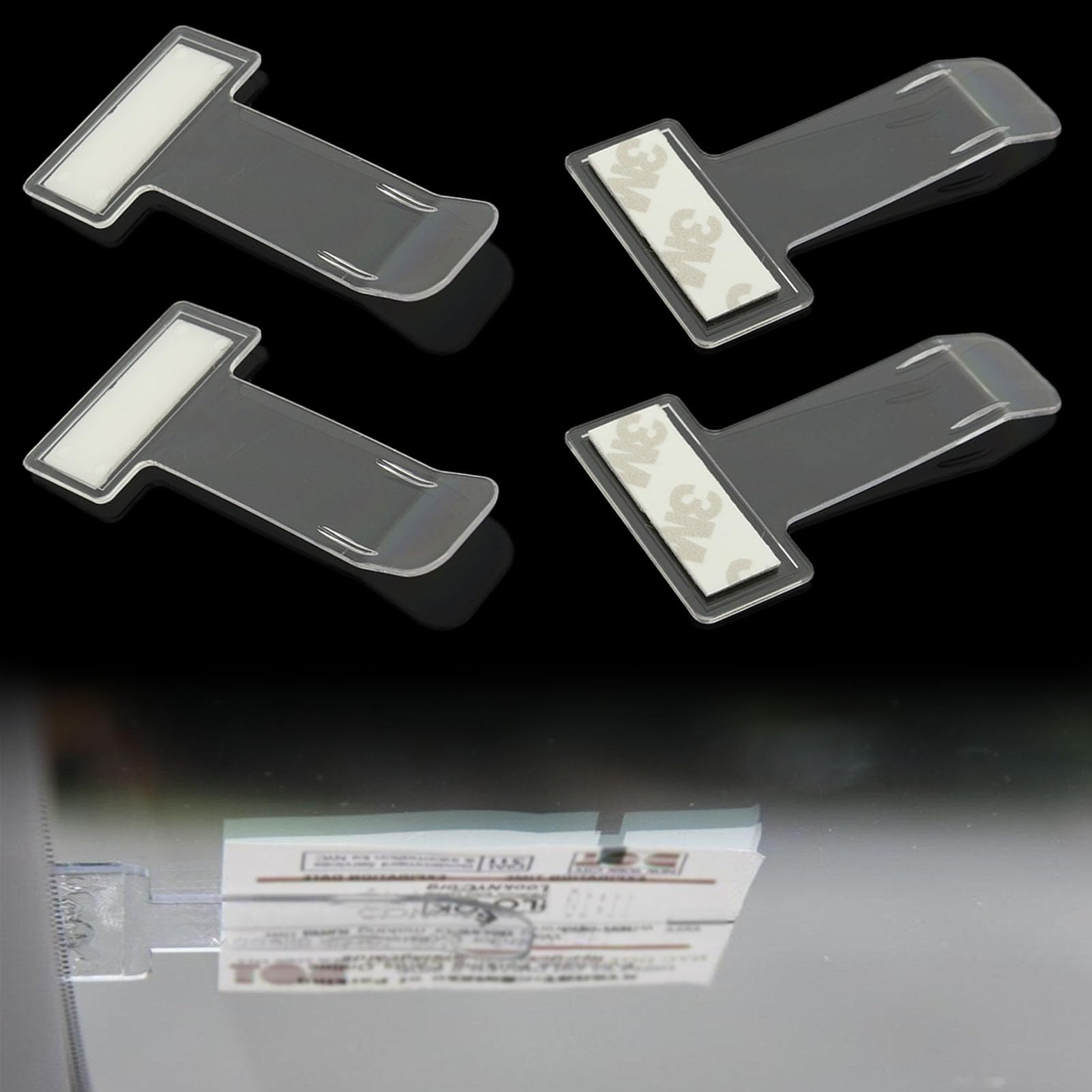 vcsjw 4 Stuck Parkscheinhalter Clip,Transparent Auto Parkausweis Halterung Windschutzscheibe Ticket Halter,Selbstklebend Tickets Clips für Parktickethalter Auto Parkschein