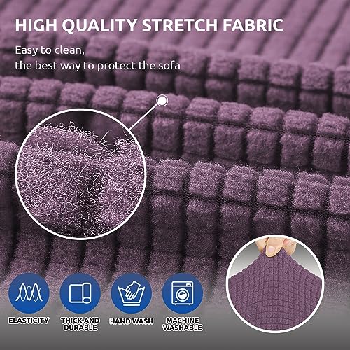 KEKUOU Stretch Sofa Cover Slipcover ,Couch Covers for 3 Cushion Couch Sofa pet Friendly (78"-94") Furniture Protector Sofa with Elastic Bottom for Kids,Dog, Jacquard Small Checked(Large,Dark Purple)