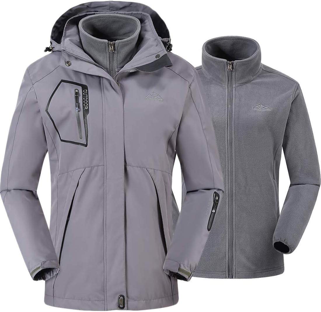 TBMPOY Women's 3-in-1 Winter Ski Jacket Outdoor Waterproof Snowboarding Coats with Inner Warm Fleece Coat: Clothing