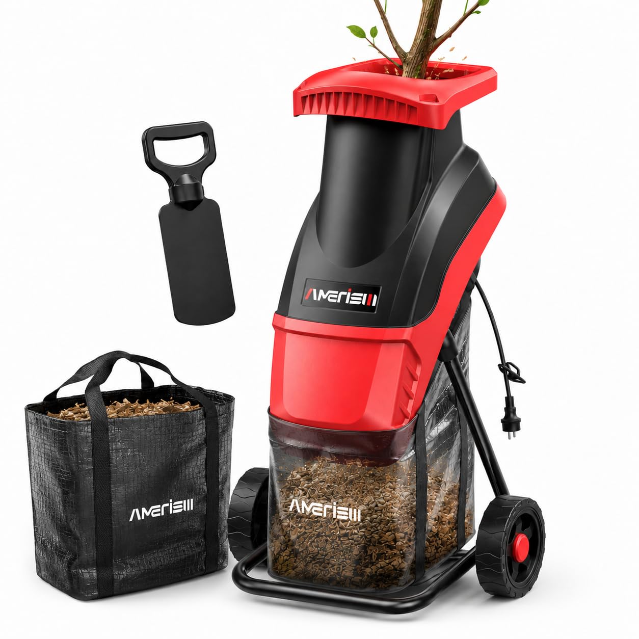 Trituradora de madera eléctrica AMERISUN de 15 amperios y 4200 RPM con bolsa de 50 litros