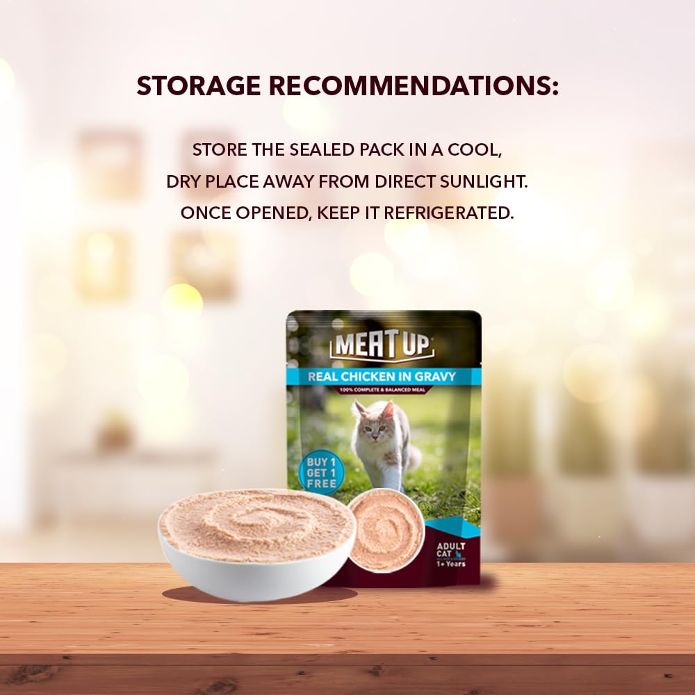 Meat Up Adult Cat Wet Food 16 Pouches × 50g, Total 800g | Real Chicken in Gravy | Supports Heart & Vision Health | Healthy Skin & Coat | Natural Flavours | Organic Minerals & Vitamins 4