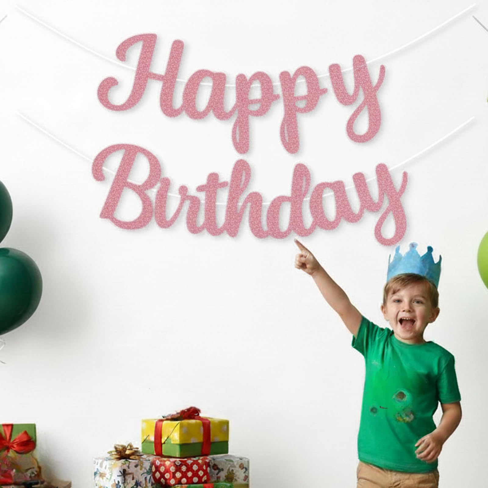 Oumezon, Striscione di lino con scritta Happy Birthday, per compleanno, festa di compleanno, baby shower, decorazione per la doccia