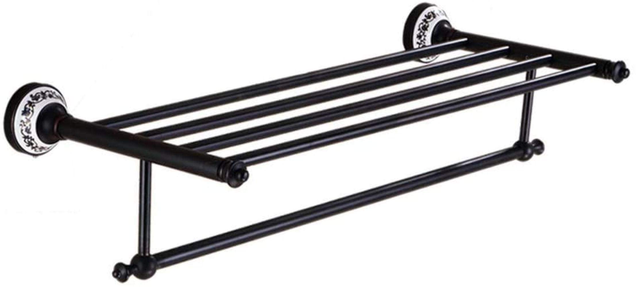 Stendino Portasciugamani Portasciugamani da bagno in rame nero/Portasciugamani doppio Scaffale da parete Ampliamento della parete 61,5 * 26 * 12 cm Appendiabiti a torre Anello a mano Decorazione