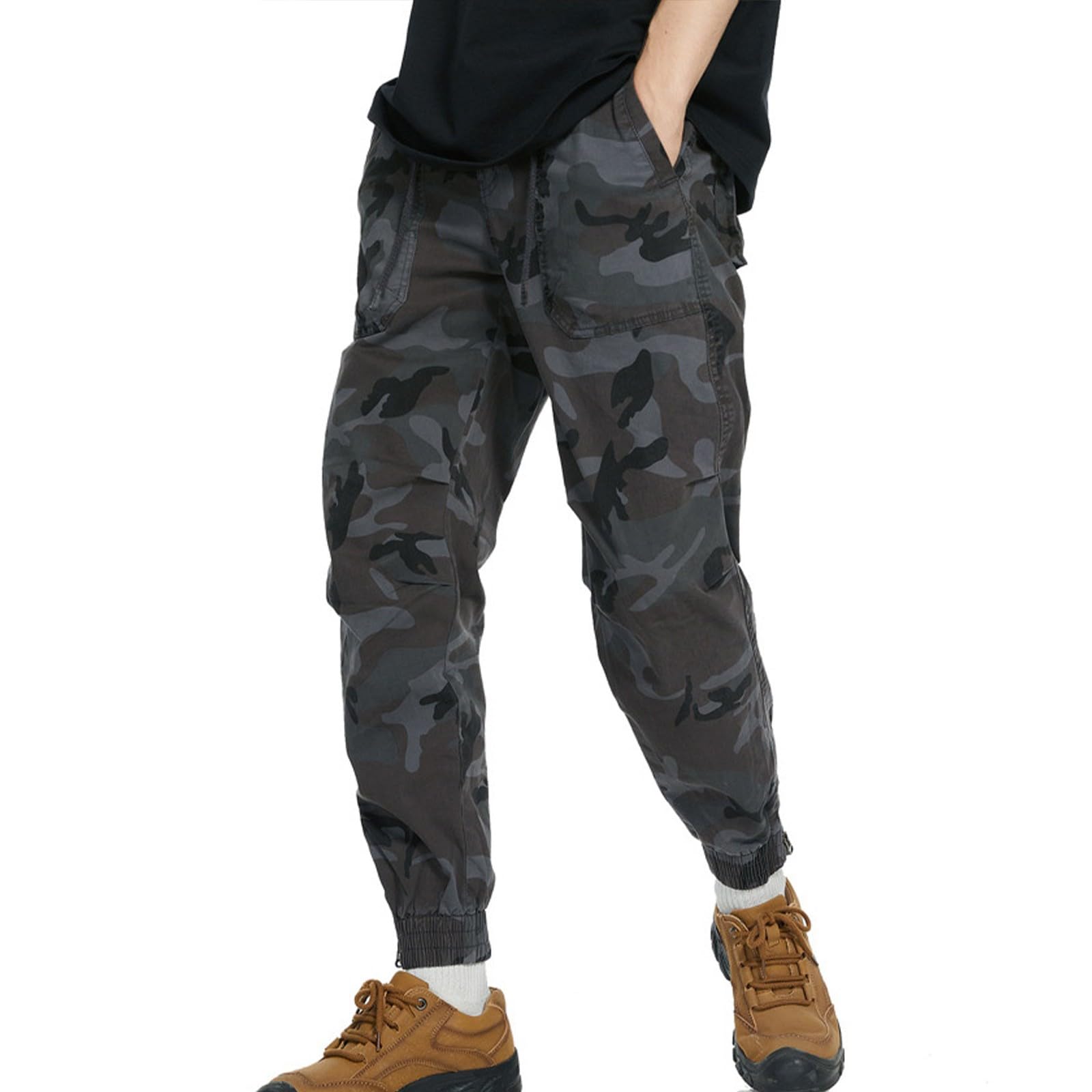 Generisch Pantalones cargo para hombre, con cordón de trabajo, cintura combate, camuflaje militar, pantalones chinos con bolsillos, pantalones cargo elásticos, pantalones de chándal para hombres con