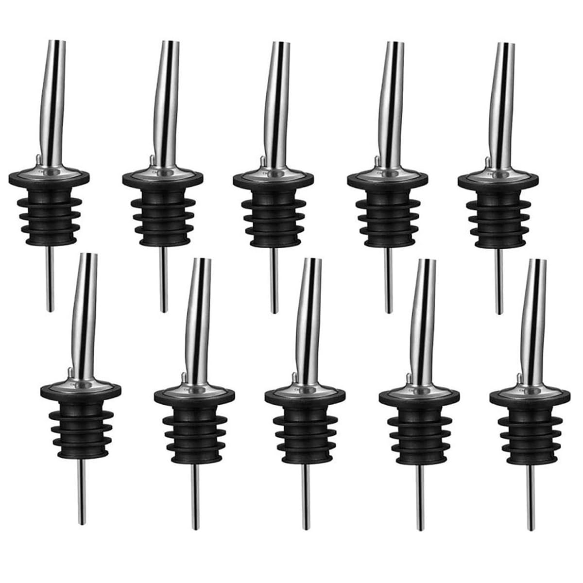 Liquor Pourer Stainless Steel Bottle Cocktail Free Flow Mixing Liquor Pourer (Liquor Pourer w/o Cap (10PCS))