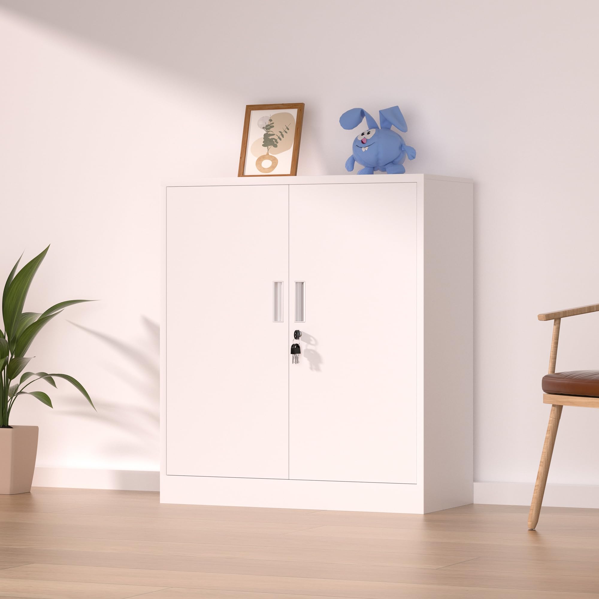 iJINGUR Armoire de Rangement en métal avec Portes verrouillables et 2 étagères réglables, Petite Armoire de Rangement verrouillable pour la Maison, Le Bureau, Le Garage (Blanc, 92H cm)