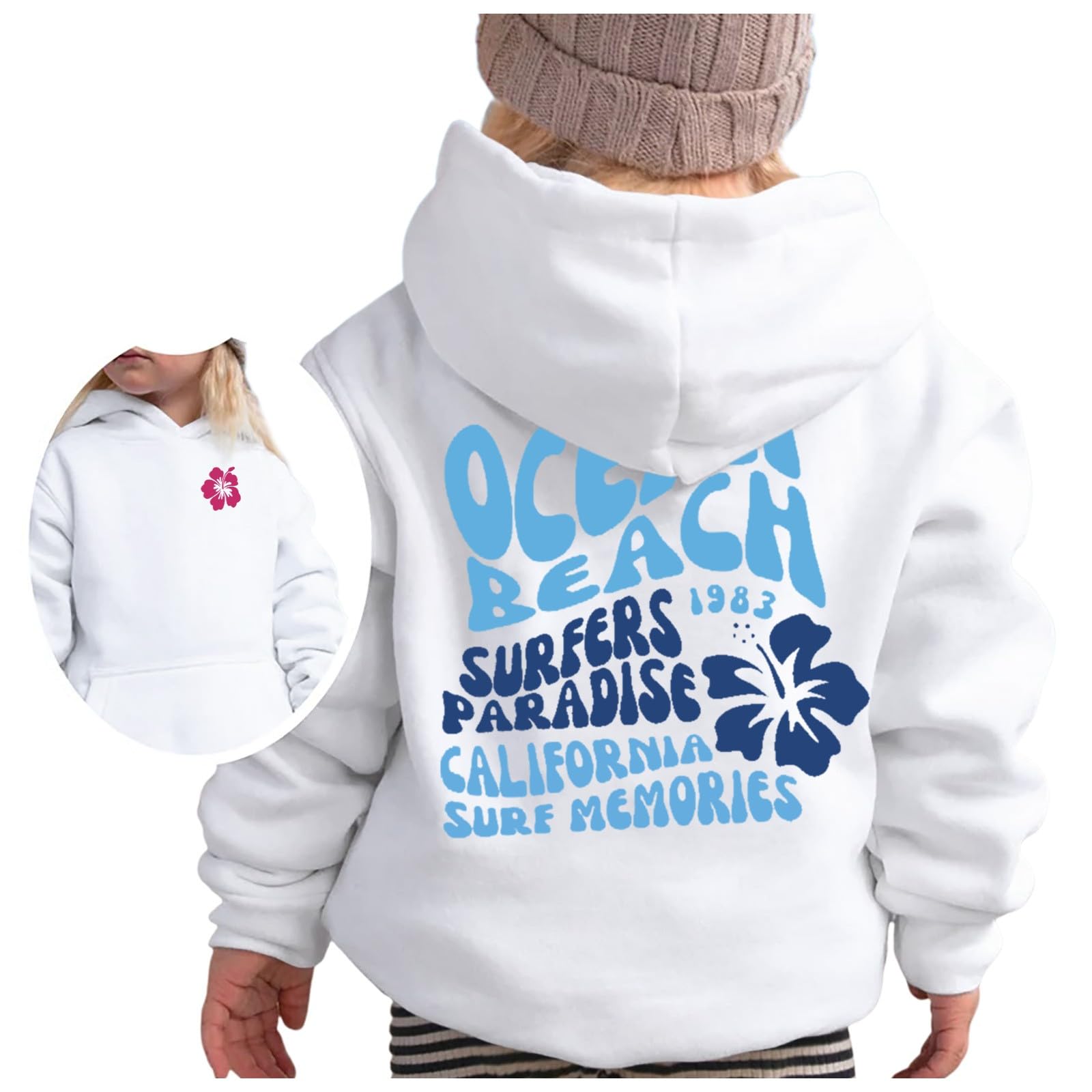 Sweat à Capuche Fille Imprimé Floral - Hoodie Décontracté Manches Longues Avec Poches