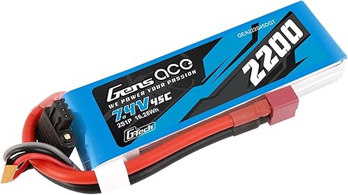 Miniatura 2 de Gens ace G-Tech 2200mAh 45C 7.4V 2S Lipo Batería con Deans Plug