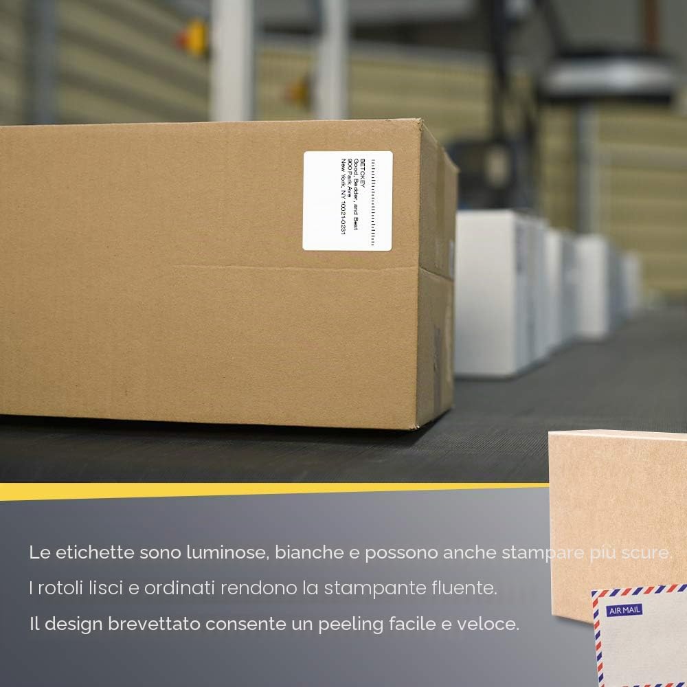BETCKEY - 57mm x 51mm(2,25 in x 2 in) Perforated Etichette Termiche per Codice a Barre e Indirizzo Compatibile con stampanti Zebra e altre [10 Rotoli/7000 Etichette]
