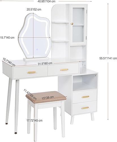 Miniatura 7 de ANWBROAD Juego de tocador de tocador de maquillaje con espejo iluminado, toma de corriente, juego de mesa de tocador de maquillaje con estación de