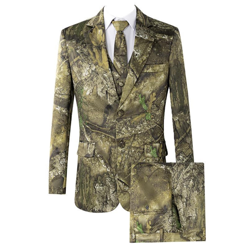HBDesign Men's Retro Colored Camo Suit Classic Notched Collar Blazer for Special Events Daily Office Wear